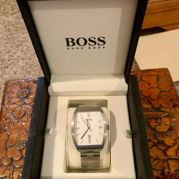 Hugo Boss HB1512028 Men’s Watch SS White Dial Roman Quartz Date Box- Book - Picture 1 of 6